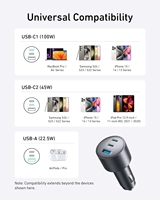 Pengisi Daya Mobil Anker USB C 167.5W Maks 3 Port Ultra Ringkas Tipe C Pengisi Daya Cepat untuk Ponsel iPhone 17 16 15