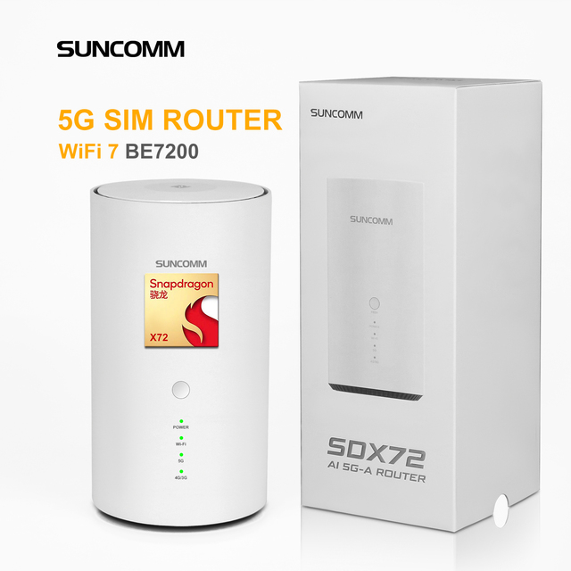 SUNCOMM SDX72 WiFi 7 5G Router NSA SA BE7200 Dual Band NFC Quick Connection 2.5Gbps Port VoIP 256User Smart Home 4G 5G CPE
