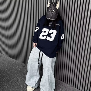 Pantaloni Sportivi Taslan Stile Americano Vintage a Gamba Larga con Doppio Elastico in Vita e Coulisse, Unisex, Streetwear, Vestibilità Ampia, Casual, Lunghi - Product Image 3