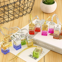 8ml carré Unique bouchon en bois bouteille de parfum diffuseur d'air vide verre voiture bouteille de parfum couleur or couverture