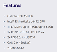 Módulo Intel J6412 Qseven Elkhart Lake LPDDR4 16GB EMMC 64GB I210 at GbE LVDS DDI CAN 2.0 USB 3.0 SATA PCIe COM