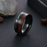 Cincin Pernikahan Tungsten Tatahan Kayu 8Mm Pria Wanita, Cincin Pertunangan Baja Tahan Karat Dipoles Kubah Mewah untuk Pria Wanita dengan Cangkang Abalon