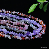 Perles de cristal naturel Ai Yu Améthyste/Quartz Rose/Quartz Fraise (Violet/Rose/Vert) en copeaux, chaîne longue semi-finie pour DIY