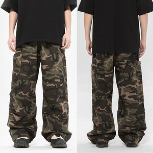 Оптовая продажа, мужские джоггеры, свободные хлопковые пуговицы с высокой талией и камуфляжные брюки-карго на плоской передней панели - Product Image 1