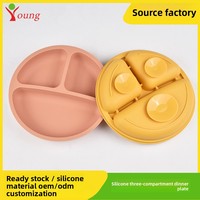 Assiette à ventouse pour bébé en gel de silice à 3 compartiments, sans BPA, antidérapante, incassable, 20 cm, moulage monobloc, vaisselle pour l'alimentation des tout-petits