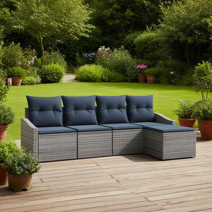 Ensemble de canapé de jardin en polyrotin synthétique gris avec coussins, 4 places, mobilier d'extérieur, design contemporain - Product Image 2