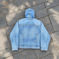 Sweat-shirt en jean vintage personnalisé bleu clair délavé, coupe ample et épaisse, pour homme