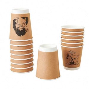 Gobelet en papier personnalisé à double paroi en cuir de vachette avec isolation creuse, gobelet de fête pour anniversaires, gobelet à café jetable jaune - Product Image 1