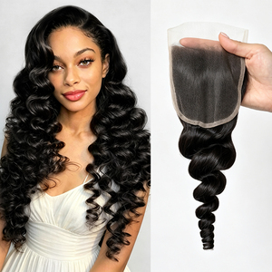 Closure en dentelle HD 4x4 Loose Wave, 100% cheveux humains naturels, densité 130%, cheveux vierges brésiliens pour extensions de cheveux pour femmes - Product Image 1