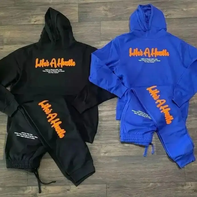 OEM setelan olahraga katun Hoodie setelan latihan baju olahraga bordir Chenille Hoodie dan celana olahraga baju olahraga Set untuk pria