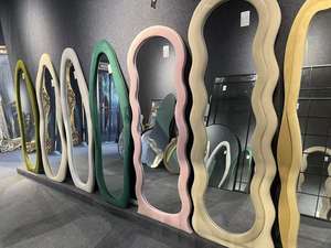 <span class=keywords><strong>Espejo</strong></span> de pie irregular moderno de tela suave ondulada de cuerpo entero, cubierto de tela, para decoración del hogar y de habitaciones - Product Image 6