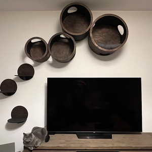 Meuble mural d'intérieur en bois massif durable personnalisé arbre à chat maison <span class=keywords><strong>avec</strong></span> étagère hamac ensemble de cadre d'escalade pour chat - Product Image 2