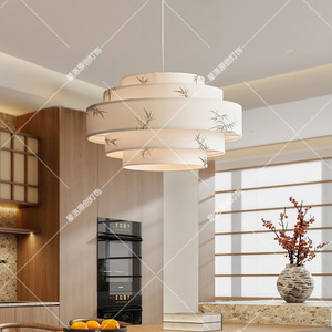 Lustre esthétique de la dynastie Song, rond, en tissu blanc, lumière LED pour salon, salle de thé Zen, chambre d'hôtel - Product Image 2