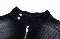 Blouson Biker Vintage en Velours Côtelé Délavé, Blouson Moto Court Zippé à Col Montant pour Homme, Décoration Peinture Éclaboussée Multi-Poches Streetwear