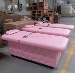 Muebles de salón de belleza modernos, cama de pestañas rosa, silla de spa facial, mesa de masaje portátil