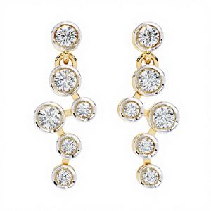 Boucles d'oreilles longues ethniques bohèmes de créateur en or massif 9 carats avec diamants taille ronde pour mariage, fiançailles, soirée, pour femmes - Product Image 4