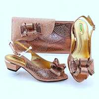 Ensemble de chaussures de mariée et de sac pour femmes, à talon bas, africain, assorti, robes, AB8649,