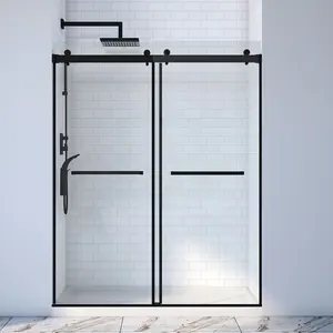 Bypass sin marco para baño, puerta de ducha deslizante de vidrio templado