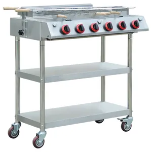 Attrezzatura da cucina per ristorante 4 fuochi griglia per Barbecue portatile Mobile in acciaio inossidabile griglia per Barbecue a Gas integrata con motore