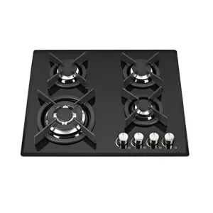220V Certified Black tempered glass gas burners stoves Easy to operate Gas Hob kitchen room gas cooker 4 burner