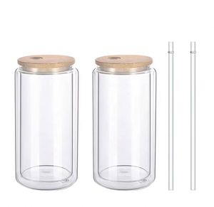 Offre Spéciale – Nouvelle Tasse à Bière Américaine en Verre à Double Paroi de 12/16/20 oz, Personnalisable par Sublimation, Style Boule de Neige, Réutilisable, Grande Capacité - Product Image 1