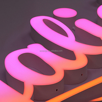 Lettres en relief LED RGB 3D pleine couleur, personnalisées, étanches, en acier inoxydable et acrylique, pour enseignes publicitaires extérieures de magasins