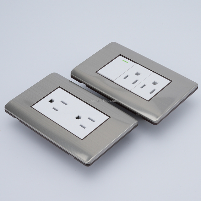 Modern Outlet Metal Stainless Us American Standard Power Electric Wall Switch Luxurious Electrical Wall Socket and Switches