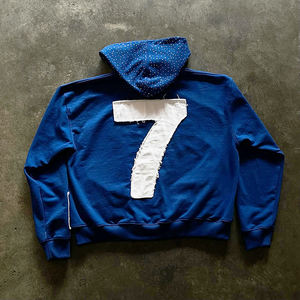 Manufacturer's Heavyweight 100% Cotton Mens <b>Zip</b>-up Hoodie Distressed Applique Embroidery Custom Rhinestones Boxy Pattern <b>Hooded</b> - Product Image 2