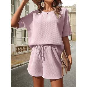 Completo <span class=keywords><strong>da</strong></span> <span class=keywords><strong>Donna</strong></span> Due Pezzi Elegante Estate 2025 Set Tinta Unita Casual con Pantaloncini Corti Larghi - Product Image 3