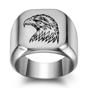 Eagle Stainless Steel Polished <b>Ring</b> <b>For</b> <b>Men</b> Square 18mm Retro Punk Style Gift Jewelry - Product Image 1