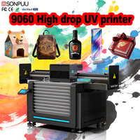 SONPUU 9060 High Drop UV Printer Inkjet Otomatis Penuh dengan Kepala Cetak Ricoh I3200 90x60cm untuk Stiker Botol Telur Fleksibel, Tas, dan Pernis Relief