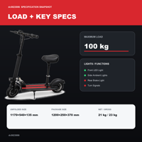 Trottinette électrique pliable 350W avec batterie 36V 10.4Ah, pneus tout-terrain de 10 pouces, freins à disque doubles