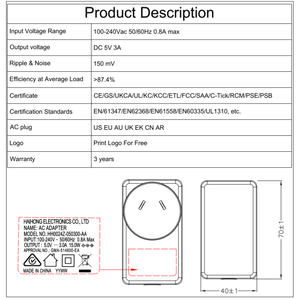 Adaptor Daya AC-DC 5V3A 15W dengan Steker AU Bersertifikasi <span class=keywords><strong>CE</strong></span> GS CB ETL SAA RCM untuk Lampu LED Strip - Product Image 5