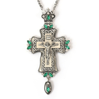 Collier croix pectorale orthodoxe grecque en alliage ZD034 avec placage argent antique et diverses couleurs de pierres personnalisées