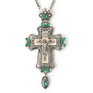 ZD034 قلادة صليب صدرية يونانية تقليدية مطلية بالفضة العتيقة وألوان حجرية مخصصة متنوعة - Product Image 3
