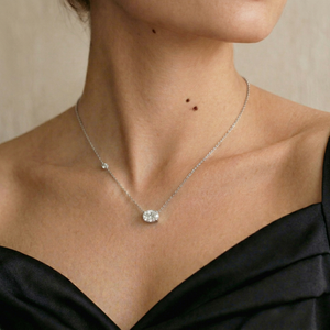 2CT Oval East West Lab Grown Diamond Necklace 14K <b>Solid</b> <b>Gold</b> Solitaire <b>Pendant</b> with 0.30CT Side Diamond Adjustable Chain - Product Image 1