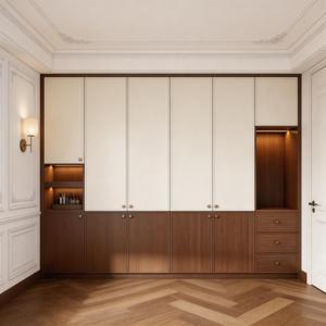 Armario Empotrado <span class=keywords><strong>de</strong></span> Madera Bicolor Moderno y Clásico MUJU, Iluminación LED <span class=keywords><strong>de</strong></span> Piso <span class=keywords><strong>a</strong></span> <span class=keywords><strong>Techo</strong></span>, Estantes Abiertos, 5+ Cajones con Tiradores, para Dormitorio o Sala <span class=keywords><strong>de</strong></span> Estar - Product Image 1