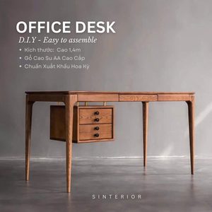 SINTERIOR 140CM VINTAGE <b>HOME</b> <b>OFFICE</b> <b>DESK</b> SOLID RUBBERWOOD WALNUT ASH FINISH <b>STORAGE</b> DRAWERS CLASSIC WOODEN <b>DESK</b> - Product Image 6