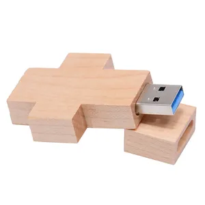 Meilleure vente USB 3.0 croix en bois CLÉ USB CLÉ USB clé USB 4-8GB 16GB 32 GO Croix Clé Usb avec boîte en bois