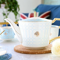 Service à thé de l'après-midi de style européen, tasse à café de style anglais, théière en céramique à bordure dorée, ensemble à café portable pour la maison, subtilement luxueux