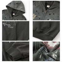 Sweat à capuche zippé imprimé graffiti, coupe oversize, épaules tombantes, impression DTG, à pois, délavé, unisexe, streetwear, skate, Y2K, vente en gros, personnalisé