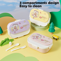 Lonchera Bento Ecológica al por Mayor con 3 Compartimentos, Linda, Portátil, con Dibujos Animados, Apta para Microondas, Calentable, a Prueba de Fugas, para Estudiantes