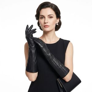 Guantes largos de cuero genuino para mujer, guantes con cremallera lateral, moda de invierno, guantes de uso diario - Product Image 1