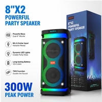 Enceinte de fête portable CSL-0811 double 8 pouces avec lumière LED RVB effet flamme, micro sans fil et basses puissantes pour extérieur