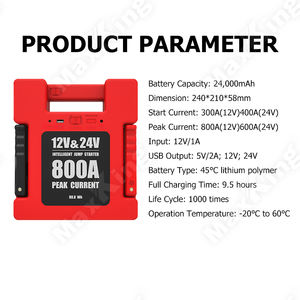 Starter Jumper Mobil 24V 24000mAh Handal 800A Puncak 1000+ Siklus Pengisian Daya Power Bank Truk Motor Penggunaan Cuaca Dingin LED - Product Image 2