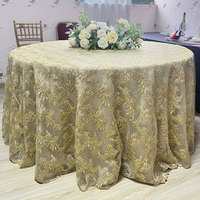 Nappe de table ronde de luxe 120 cm, brodée or, transparente, pour mariage, événement, hôtel, banquet, décoration