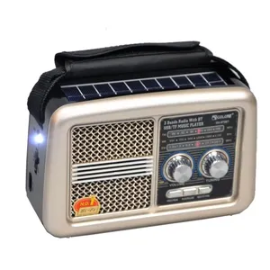 Lampe torche LED Vintage RX-978BT, Look Antique Portable doré classique Mp3 B Am Fm Sw Radio avec panneau solaire