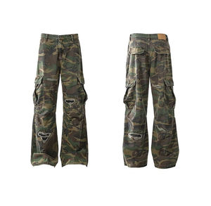 <span class=keywords><strong>Jeans</strong></span> <span class=keywords><strong>Cargo</strong></span> Larghi da <span class=keywords><strong>Uomo</strong></span> in Denim Camouflage Lavaggio Vintage Pesante a Gamba Dritta - Product Image 2
