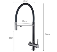 Robinet de cuisine extractible gris pistolet à double poignée Robinet d'évier de cuisine moderne rotatif à 360 °