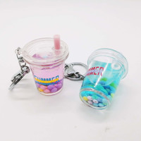 Porte-clés mignon en acrylique en forme de mini tasse de bubble tea, avec perle flottante et rempli d'huile, pendentif sac de thé au lait Sweet Angel